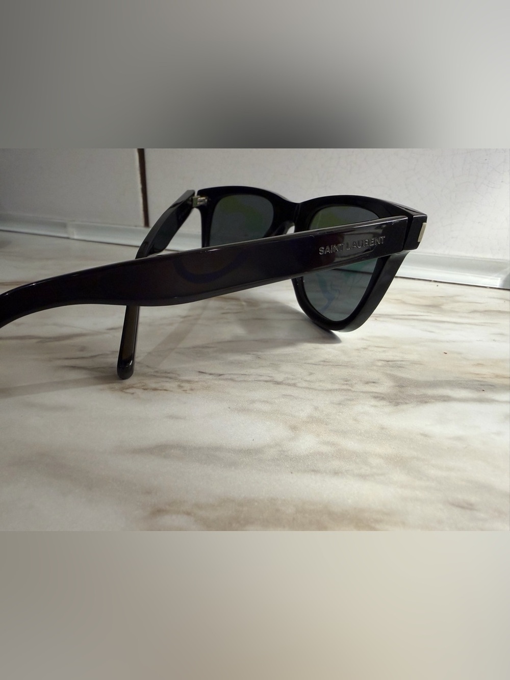 Saint Laurent Black Frame Sunglasses with Purple Mirrored Lenses - Picture 10 of 12